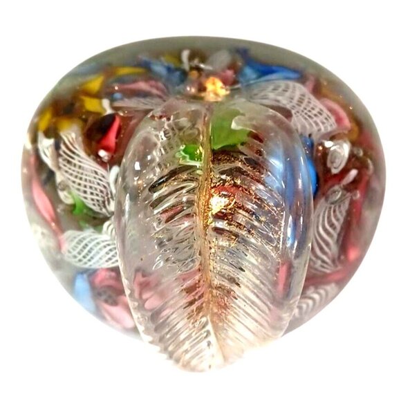 Murano Tutti Frutti Aventurine Zanfirico Dichroic Art Glass Apple Paperweight Sc - Picture 10 of 13